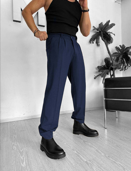 Pantalon gris Ample Plissé à Jambes Droites