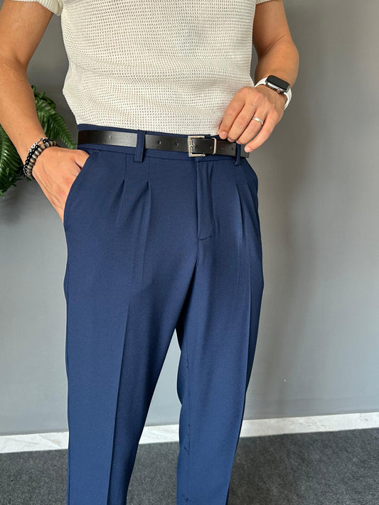 Pantalon Élégant à Double Paça Bleu Marine