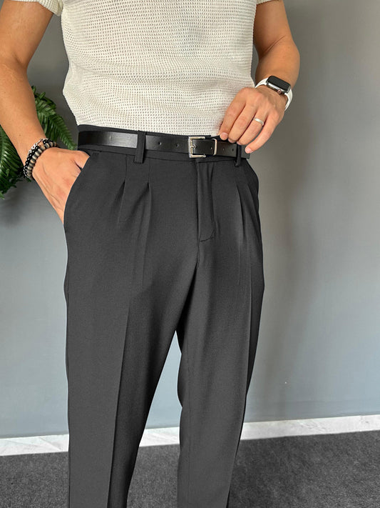 Pantalon Élégant à Double Paça Noir