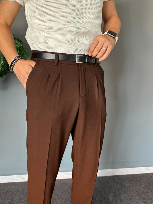 Pantalon Élégant à Double Paça Marron